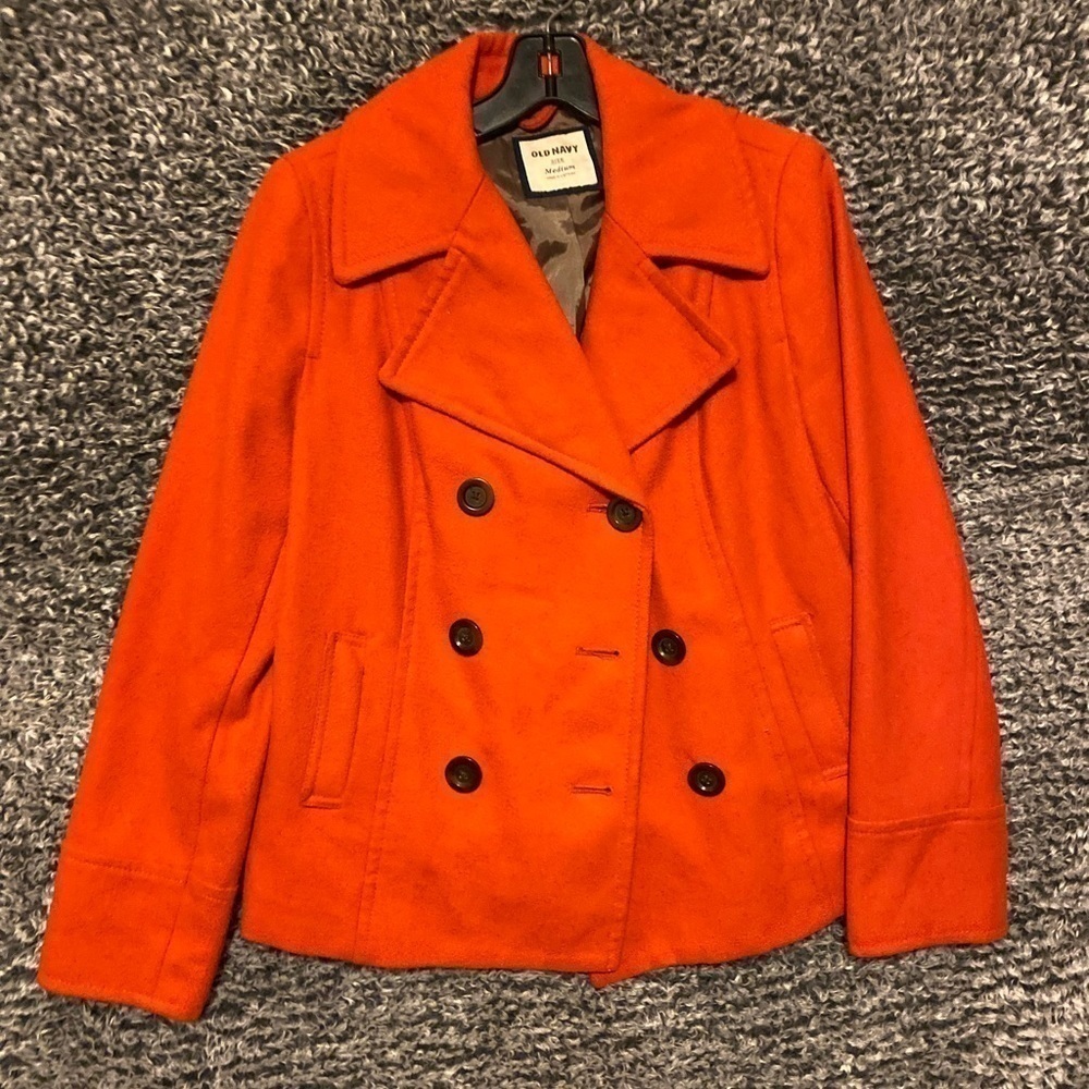 EUC Womens Old Navy Orange Wool Coat US Size Medium